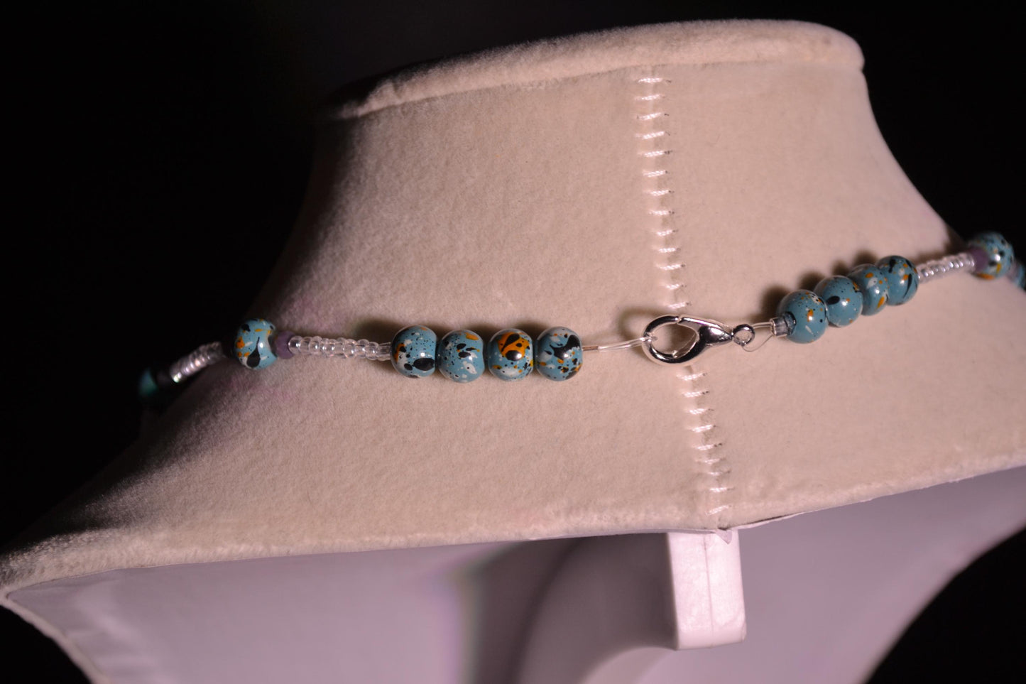 Multicolor glass bead necklace. Turquoise and gray