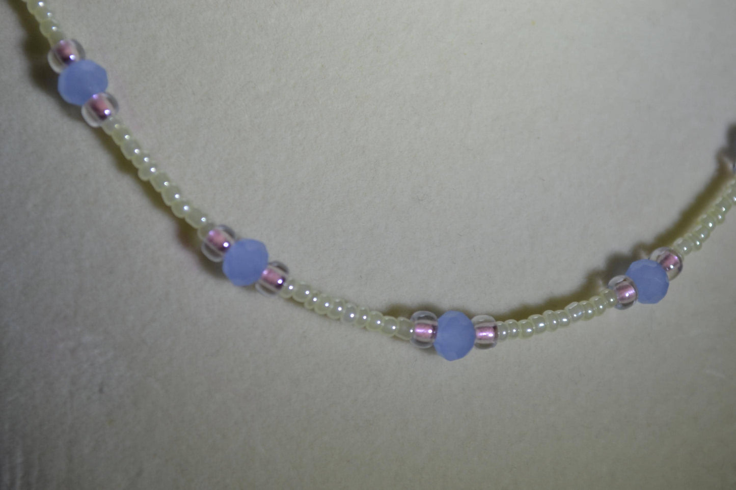Multicolor glass bead necklace. Pink, yellow, and blue
