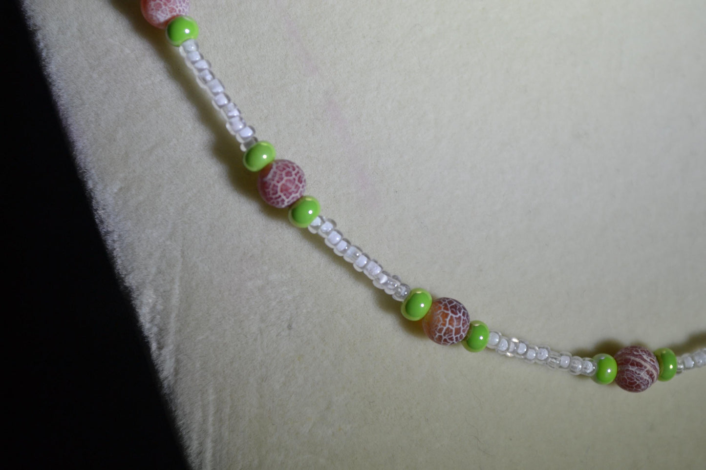 Green, red and white Beaded Necklace