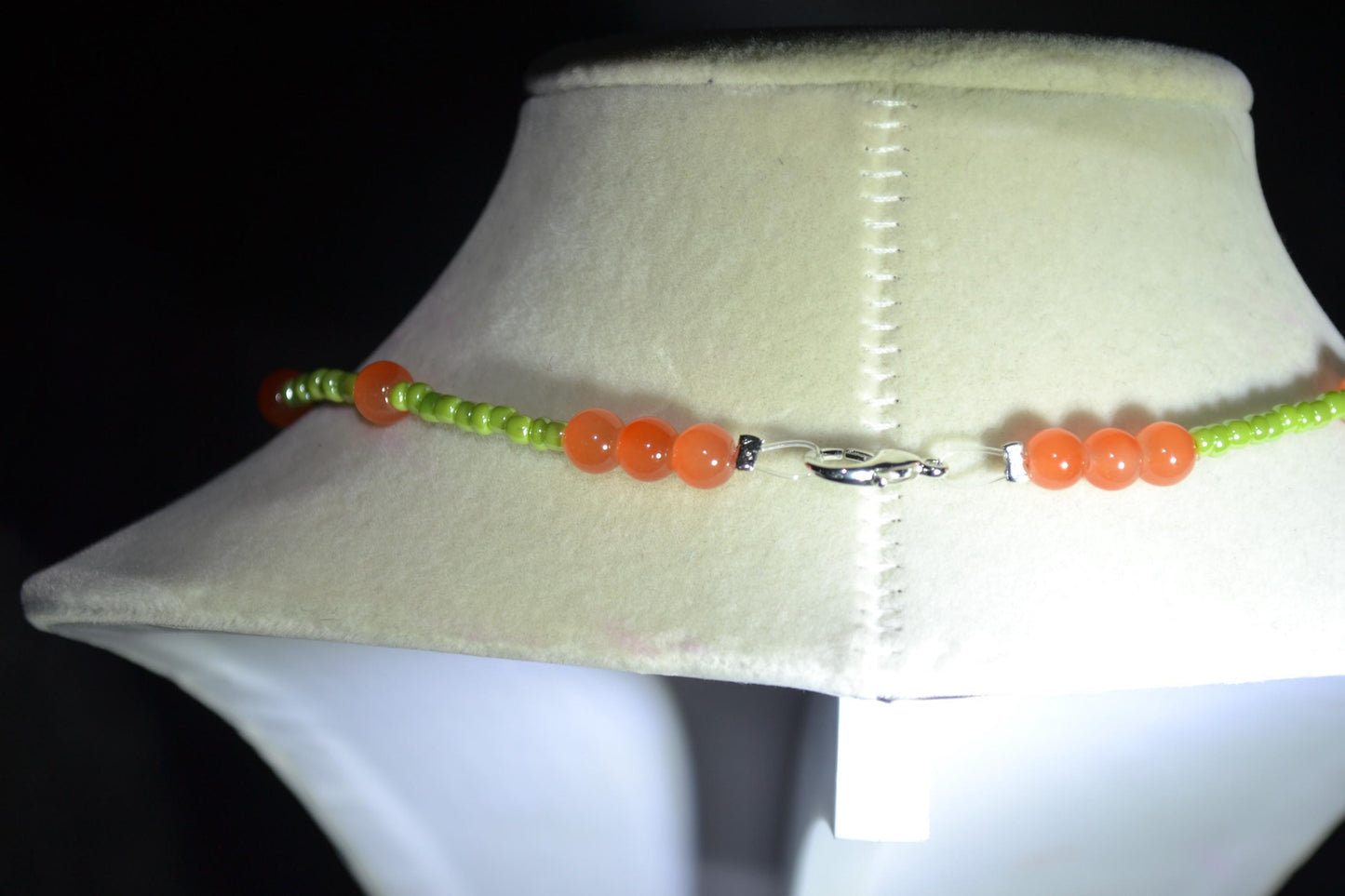 Multicolor glass bead necklace. Tangerine and lime