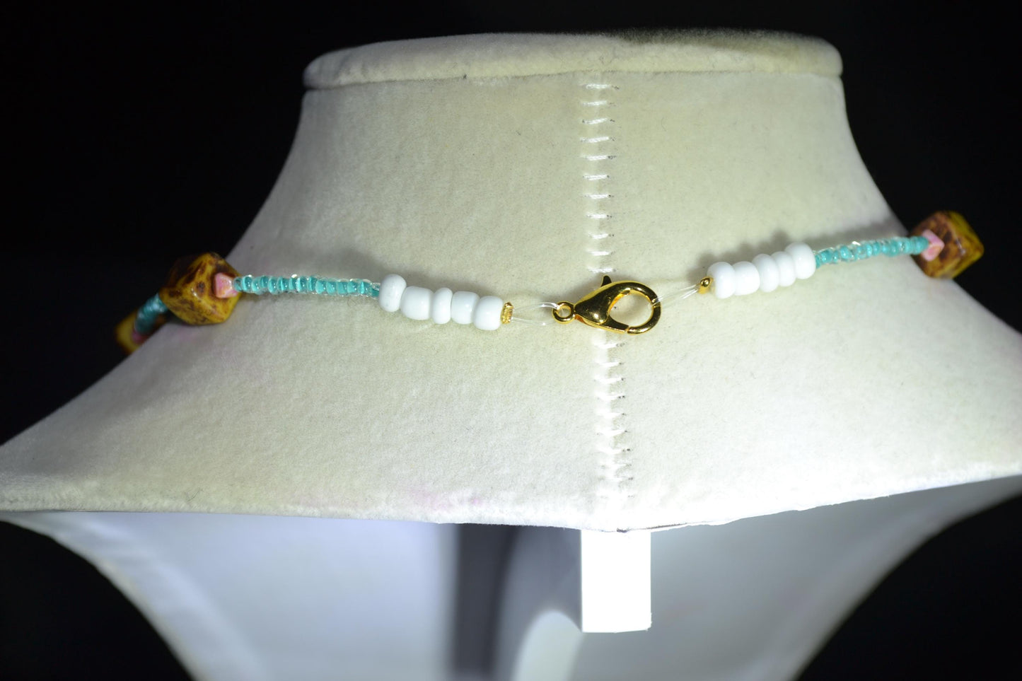 Multicolor glass bead choker. Brown, Aqua, and pink
