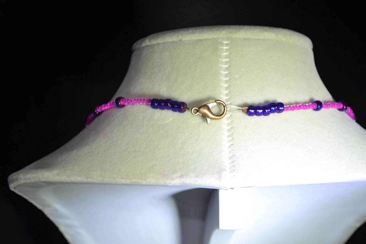 Rainbow sun pendant glass bead necklace. Pink and purple