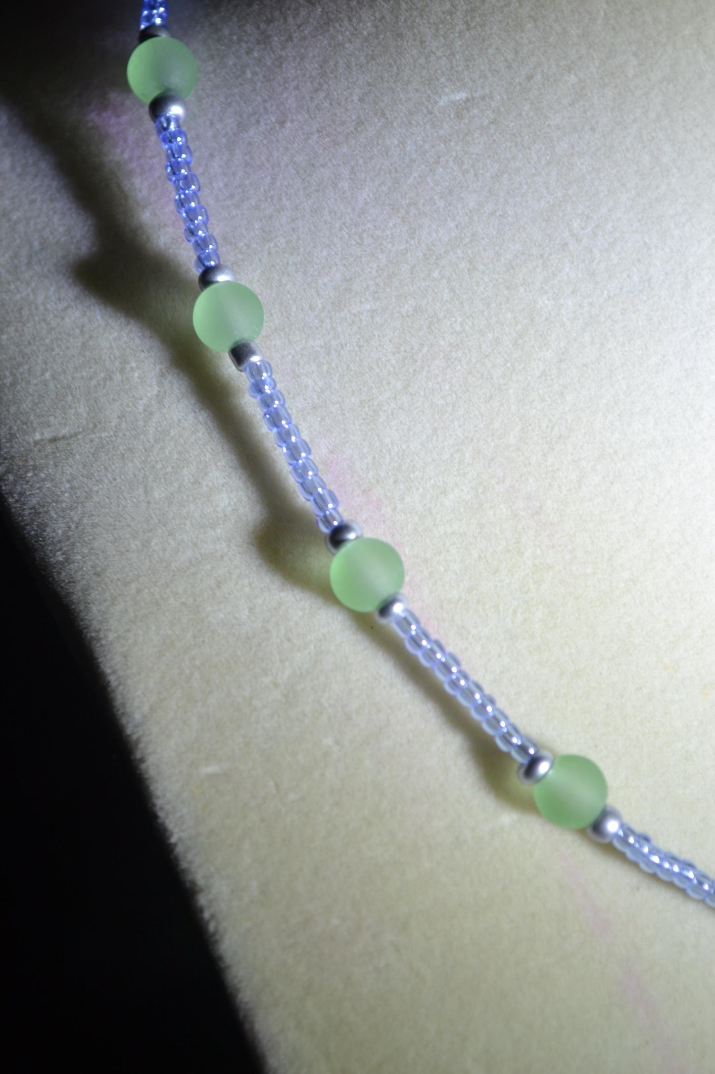 Multicolor glass bead necklace. Sea glass, blue, and silver