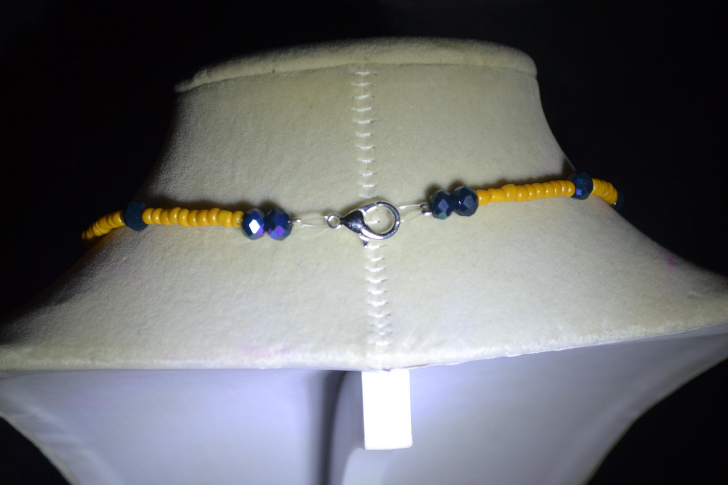 Starfish pendant glass bead choker. Tangerine and iridescent black