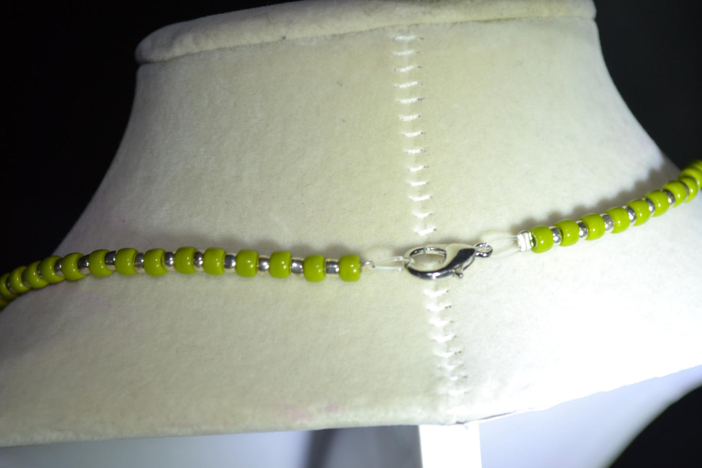 Wire wrapped sharks tooth beaded choker. Green and silver