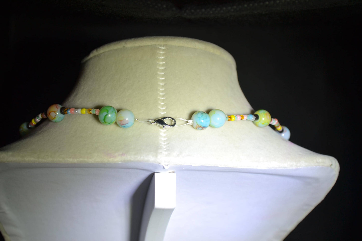 Multicolor glass bead necklace. Pastel rainbow