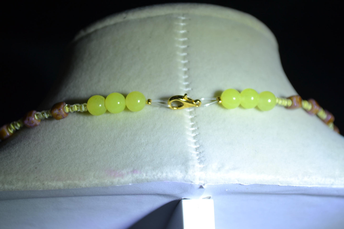 Moon and star pendant glass bead necklace. Purple and yellow