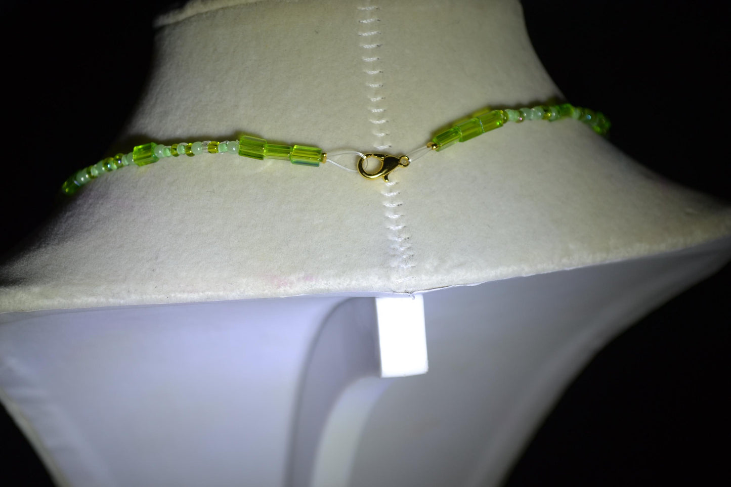 Black seahorse pendant glass bead choker. Greens