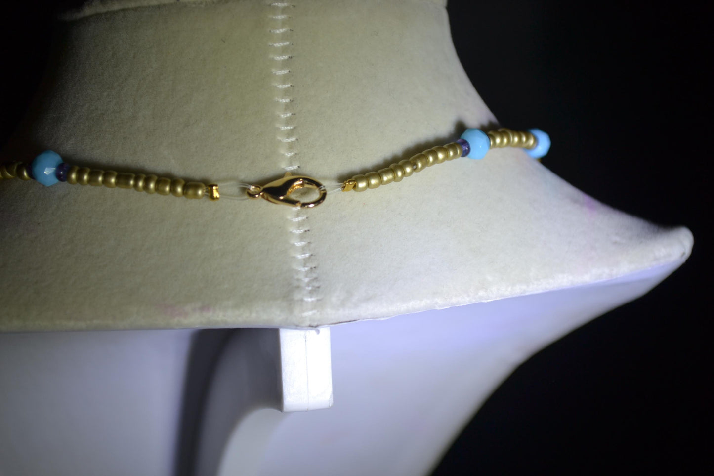 Multicolor glass bead choker. Aqua, gold, and amethyst