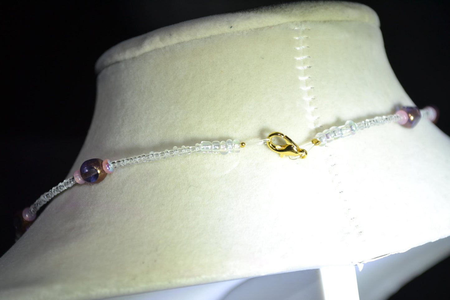 Multicolor glass bead choker. Amethyst, rose, and crystal