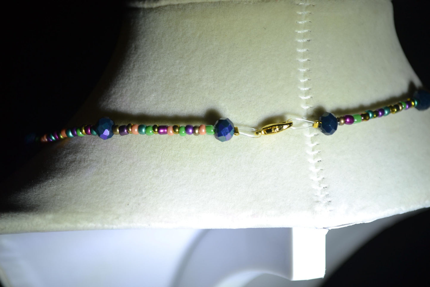 Multicolor glass bead necklace. Rainbow and metallic black