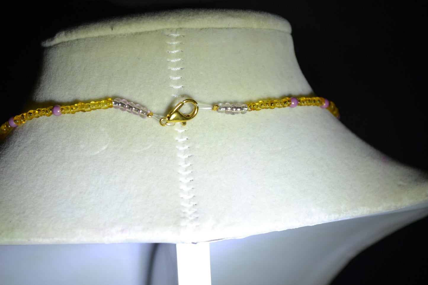 Multicolor glass bead necklace. Stone, sand, and rose