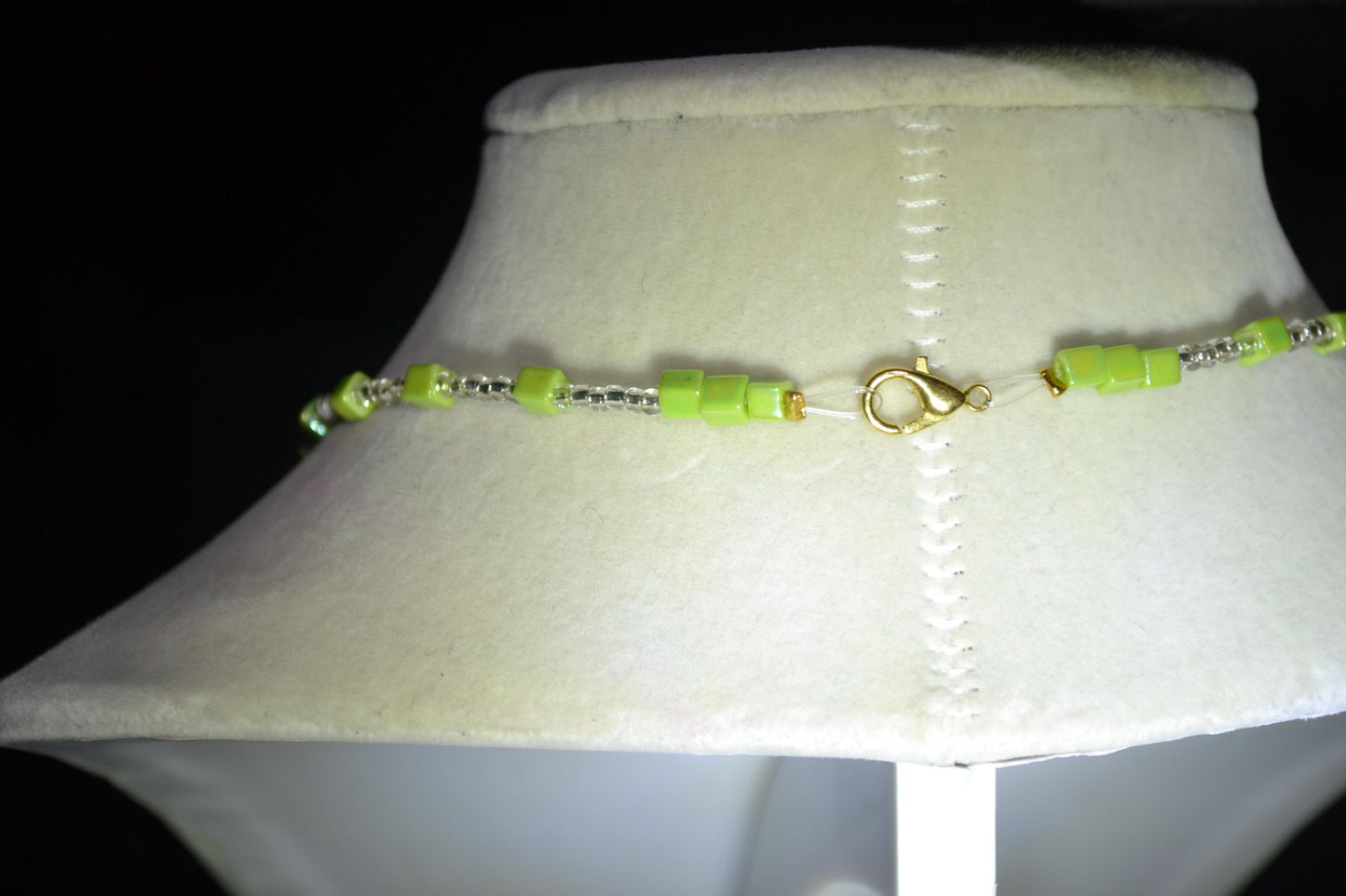 Palm with Moon pendant glass bead necklace. Green and silver