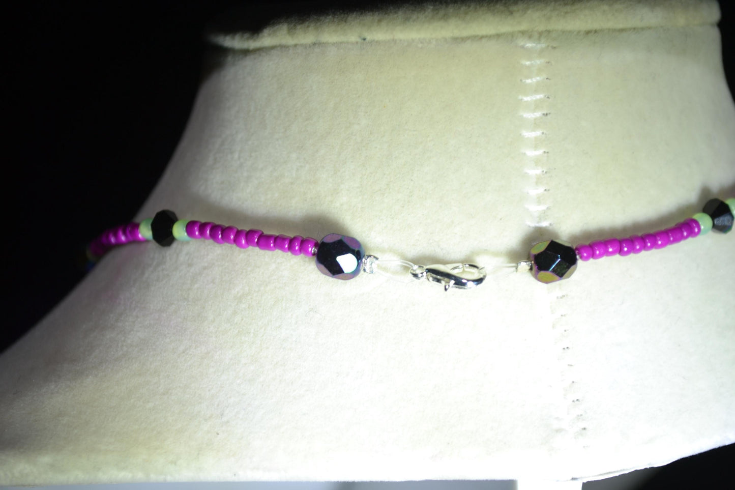 Cactus with Sun pendant glass bead choker. Berry, jadeite, and Swarovski crystal