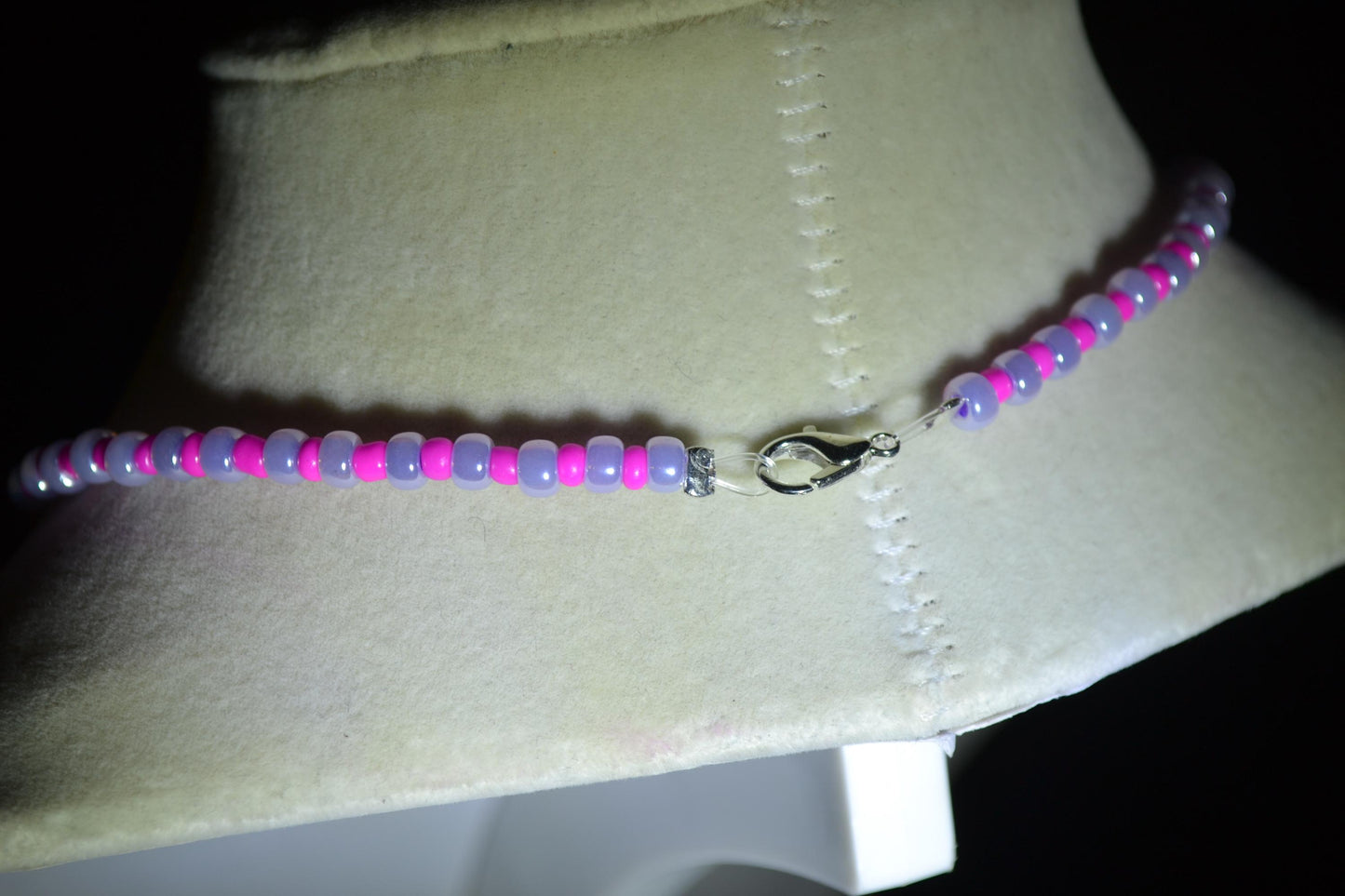 Cactus pendant glass bead choker. Hot pink and purple