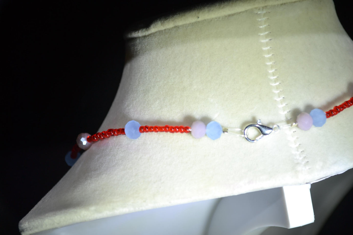 Multicolor glass bead choker. Blue, red, and, amber