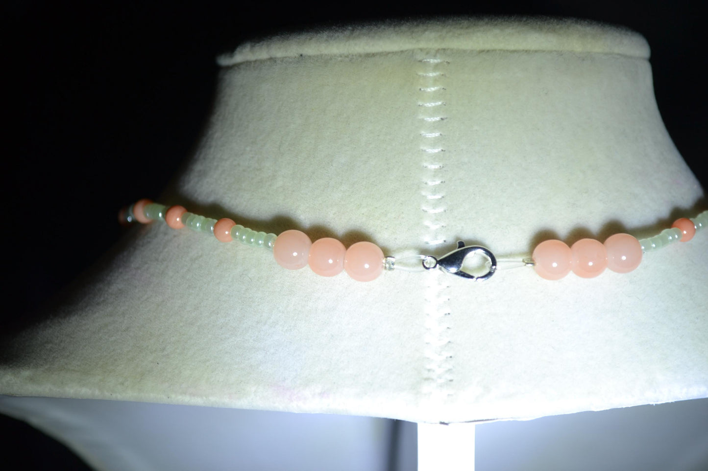 Cactus pendant glass bead necklace. Pearl green and peach