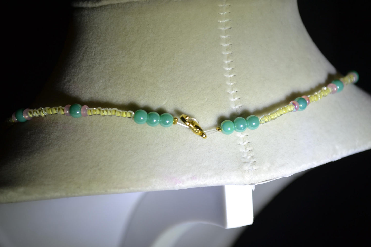 Multicolor glass bead necklace. Turquoise, yellow, and pink
