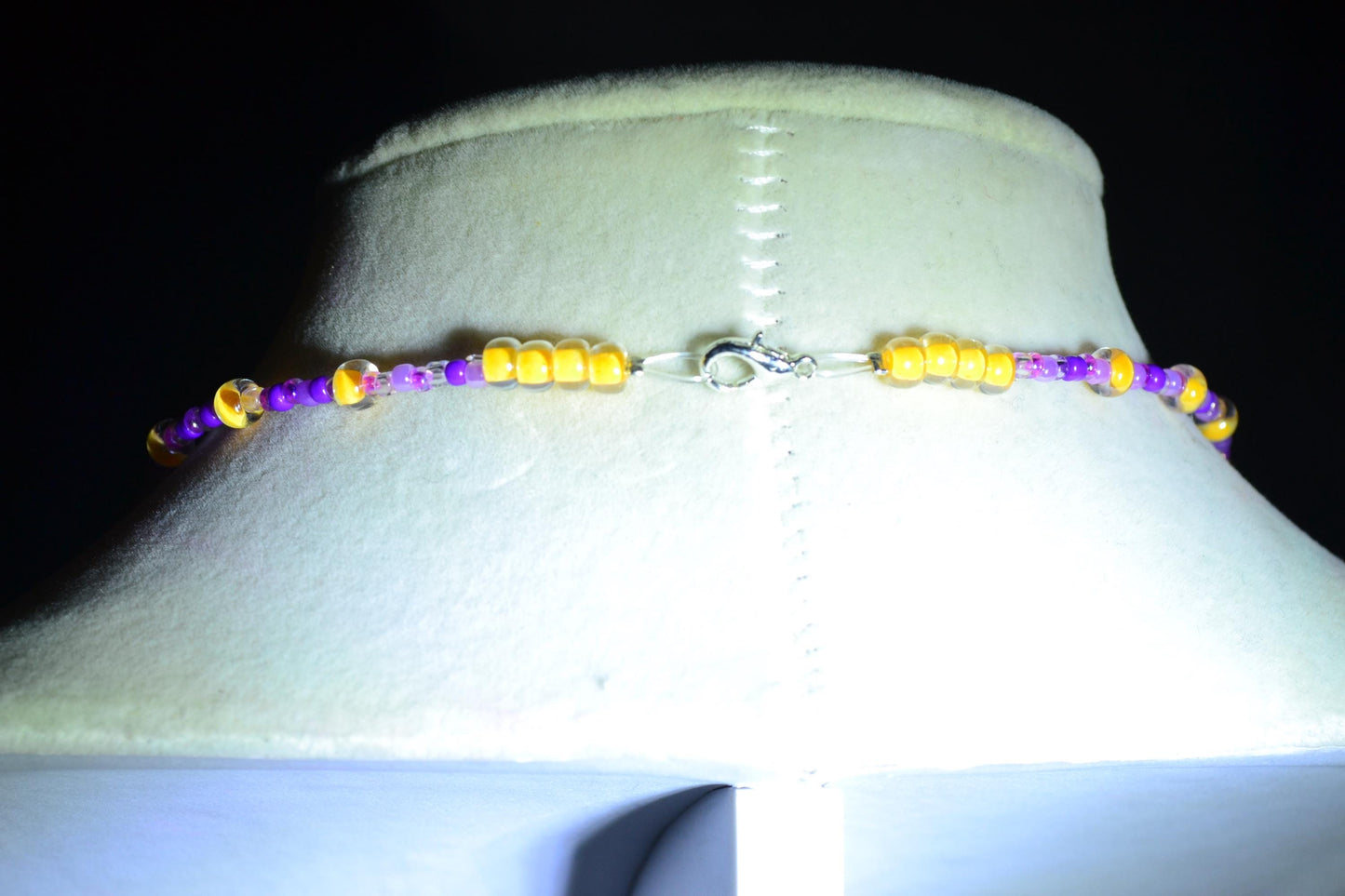 Cactus pendant glass bead necklace. Purples and tangerine