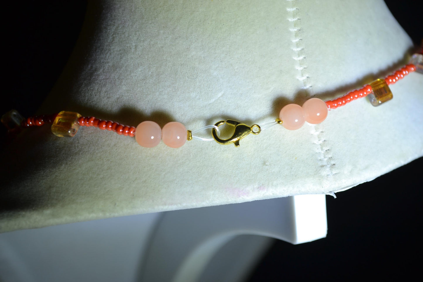 Multicolor glass bead necklace. Reversible. Orange and amber