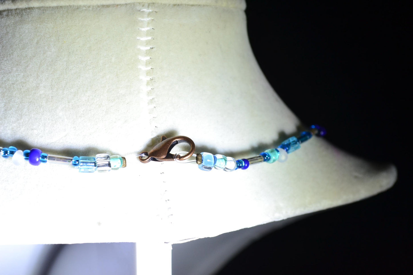 Multicolor glass bead necklace. Ocean blue