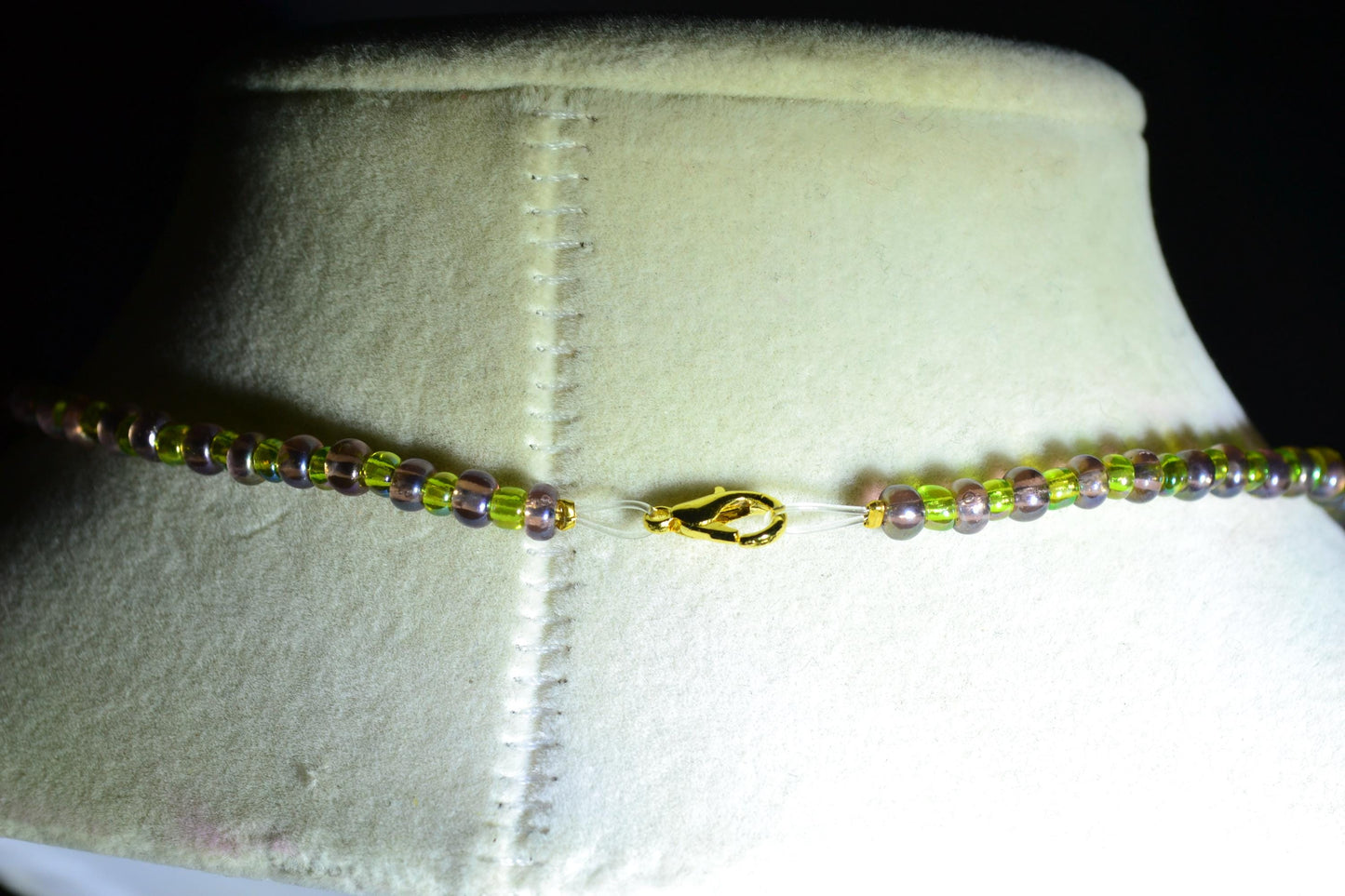 Palm Tree pendant glass bead choker. Amethyst and green