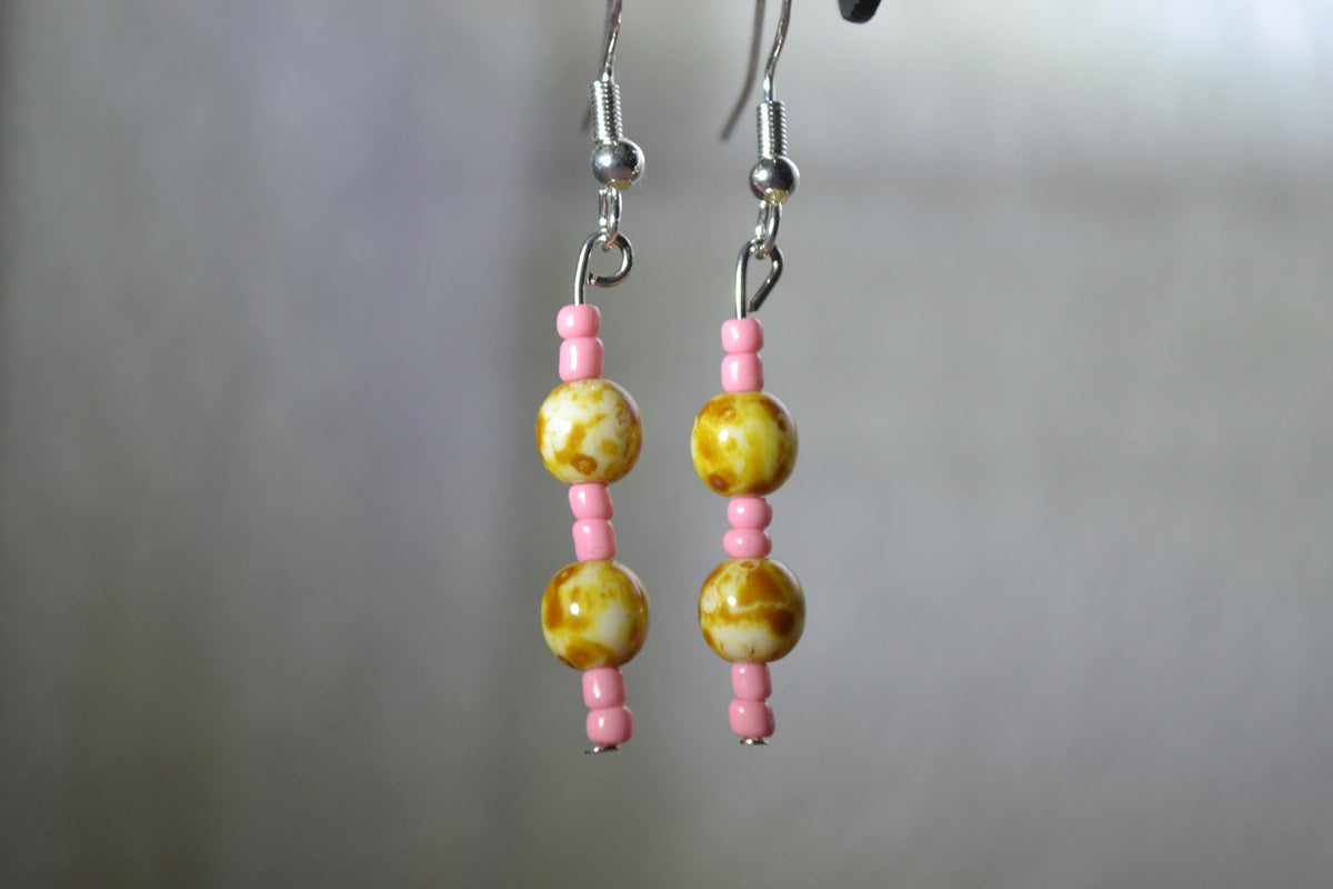 Beaded Earrings. Yellow Picasso and pink