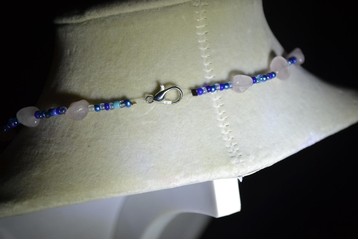 Multicolor glass bead necklace. Rose quartz and blues