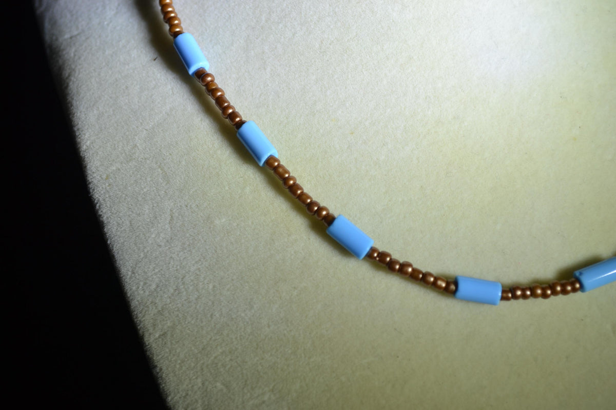 Multicolor glass bead necklace. Pearl brown and Aqua