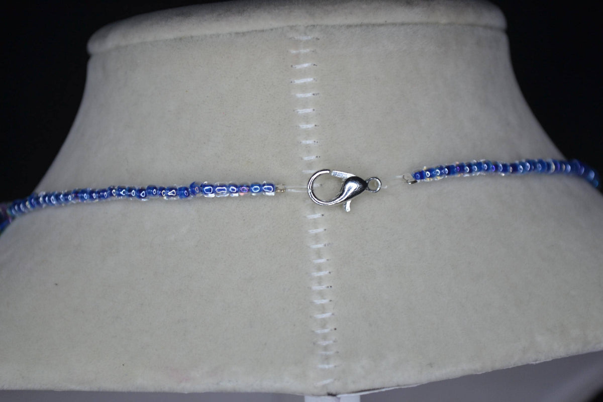 Multicolor glass bead necklace. Sea blue and tie dye drops