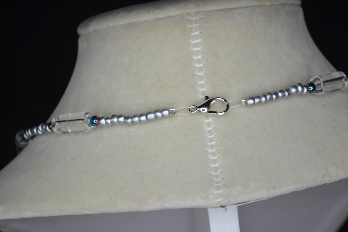 Multicolor glass bead necklace. Silver and oil spill