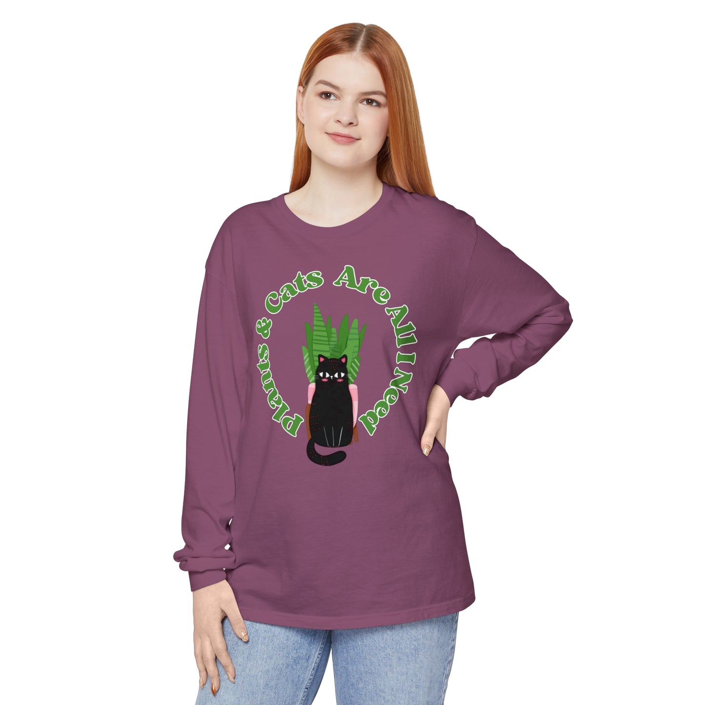 Plants & Cats Are All I Need Unisex Garment-dyed Long Sleeve