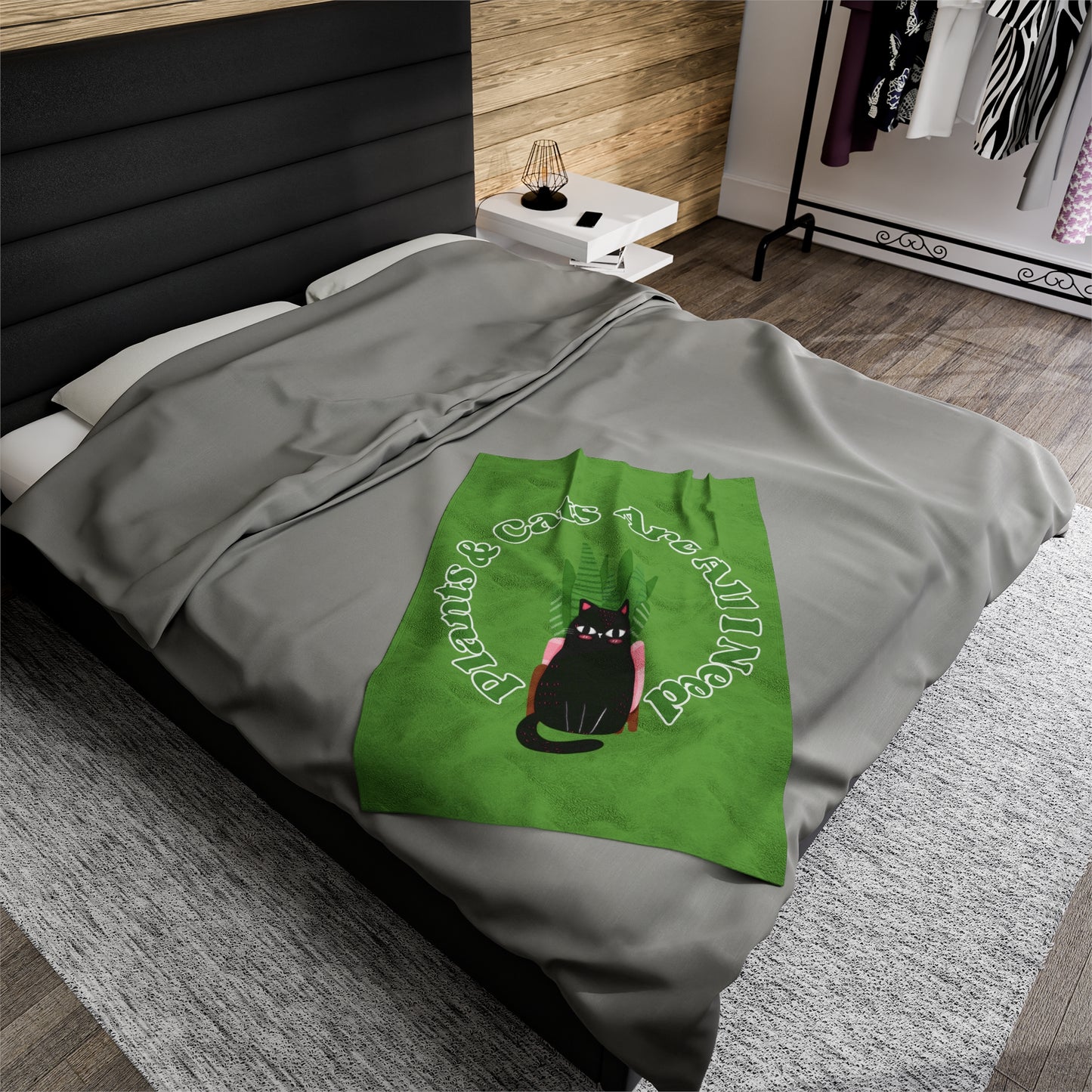 Plants & Cats Are All I Need Velveteen Plush Blanket