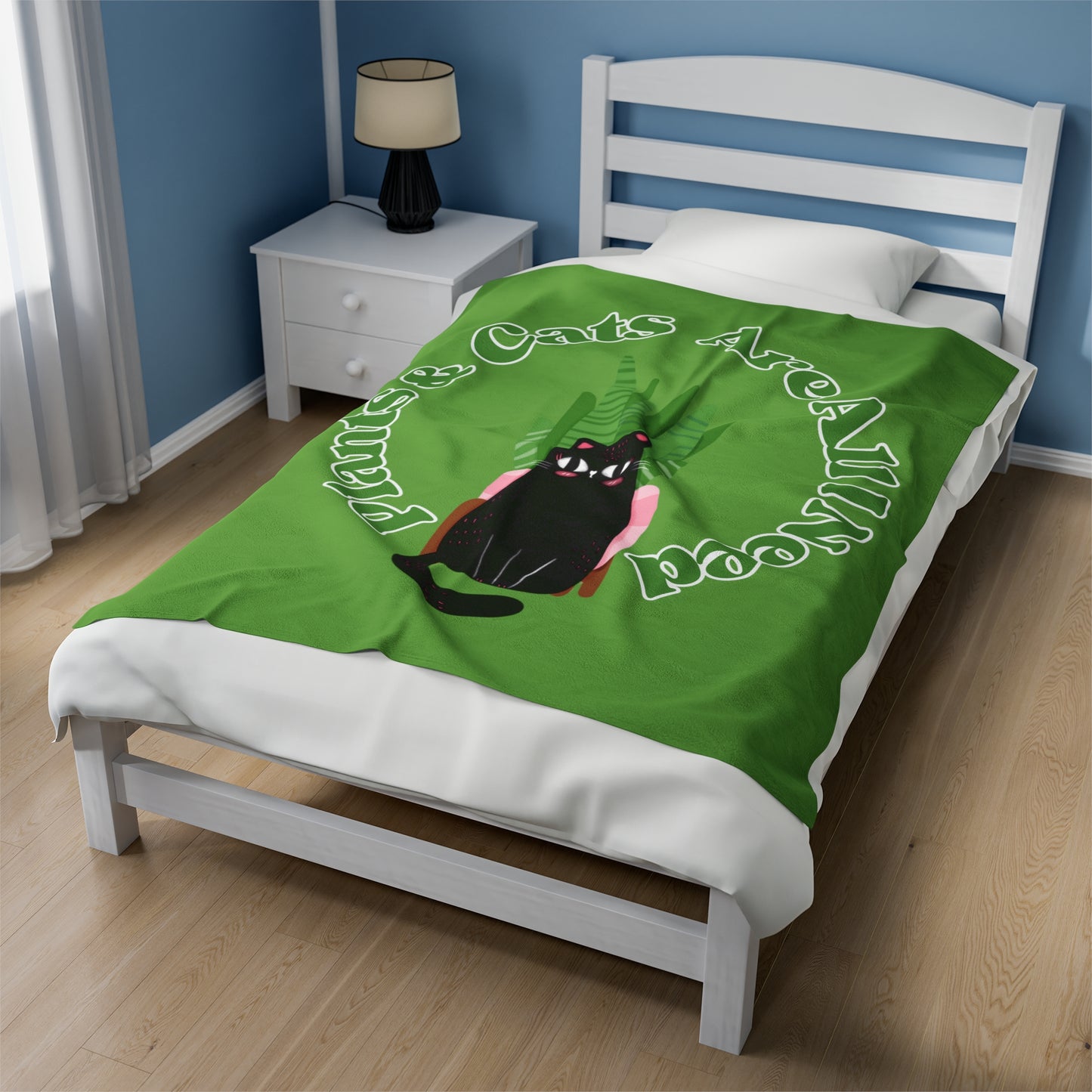 Plants & Cats Are All I Need Velveteen Plush Blanket