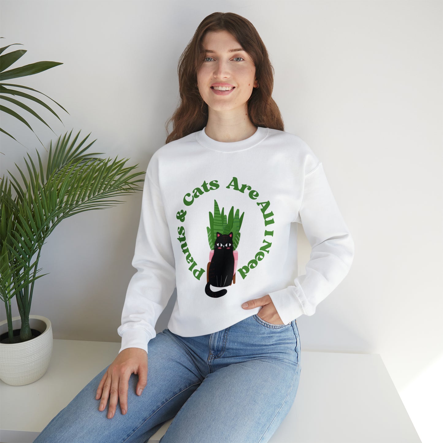 Plants & Cats Are All I Need Unisex Crewneck Sweatshirt
