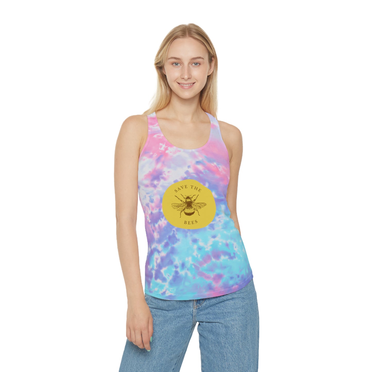 Save The Bees Tie Dye Racerback Tank Top