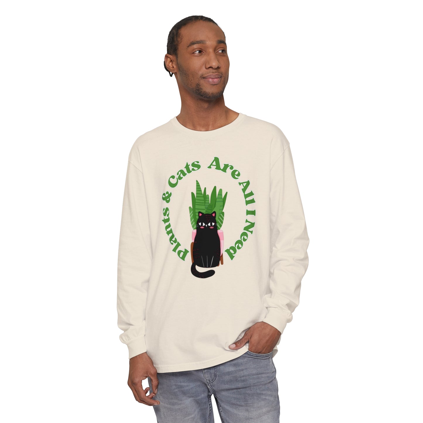 Plants & Cats Are All I Need Unisex Garment-dyed Long Sleeve