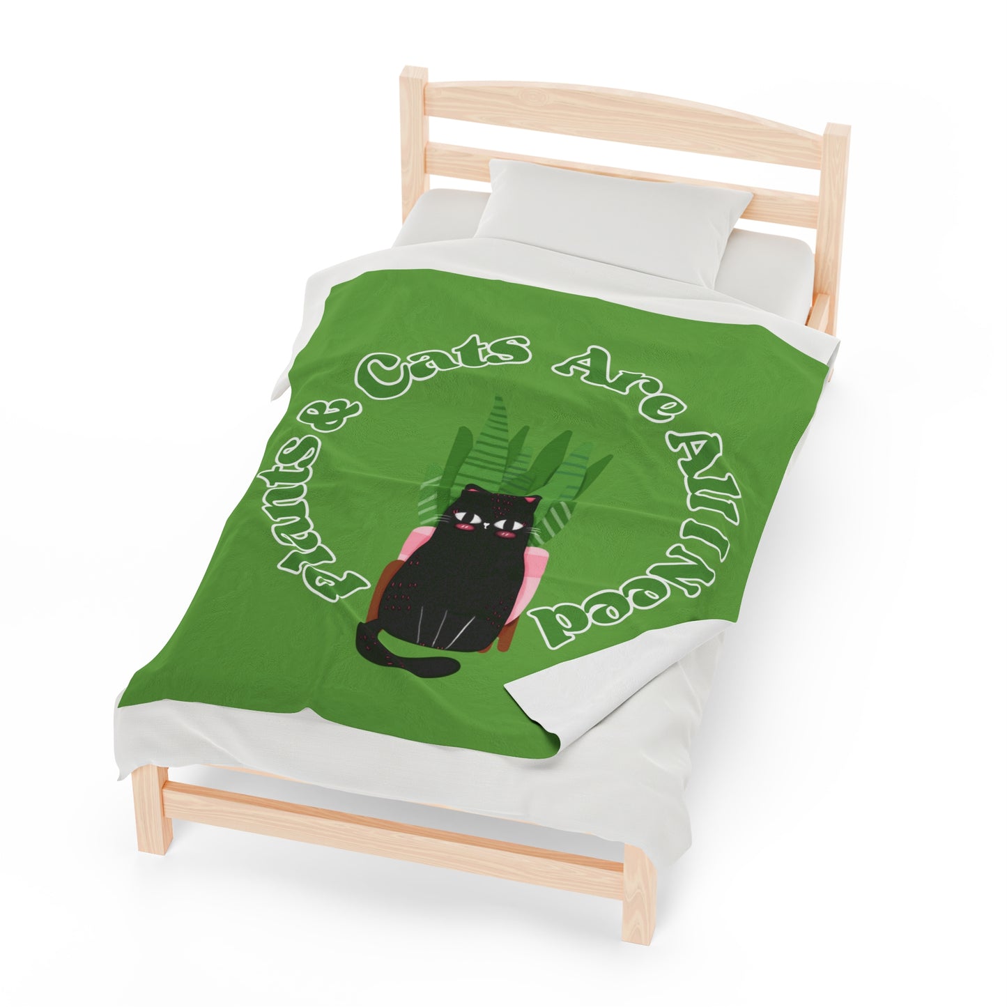 Plants & Cats Are All I Need Velveteen Plush Blanket