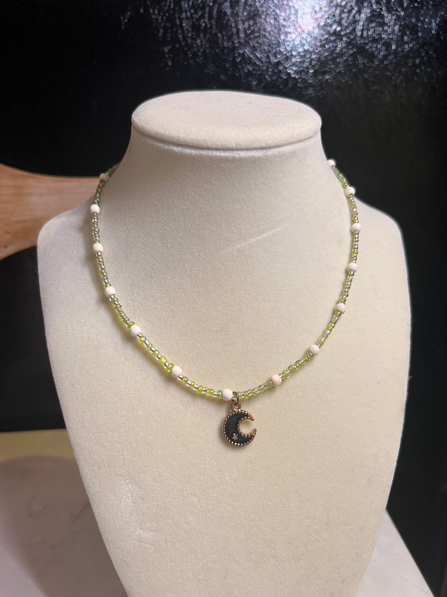 Moon pendant glass bead choker