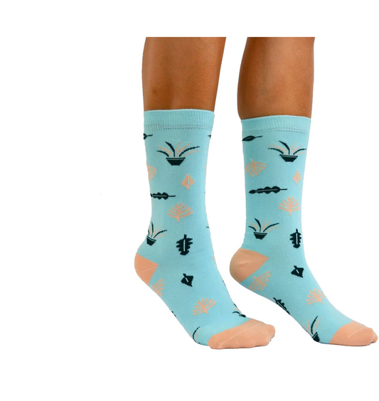 Blue/Peach Plant Lover Socks