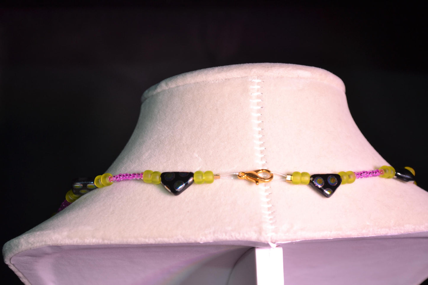Pink, Green, and Black Beaded Necklace