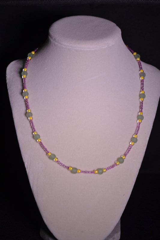 Glass bead necklace. Pink, yellow, and green.