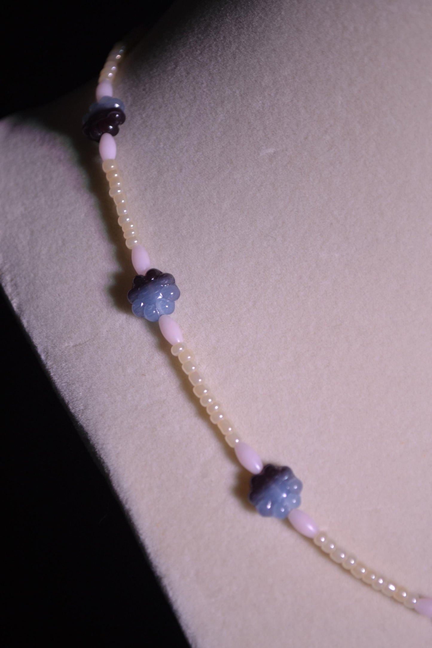 Multicolor glass bead necklace. Cornflower