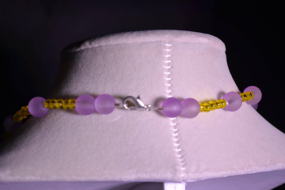 Multicolor glass bead necklace. Purple and Yellow
