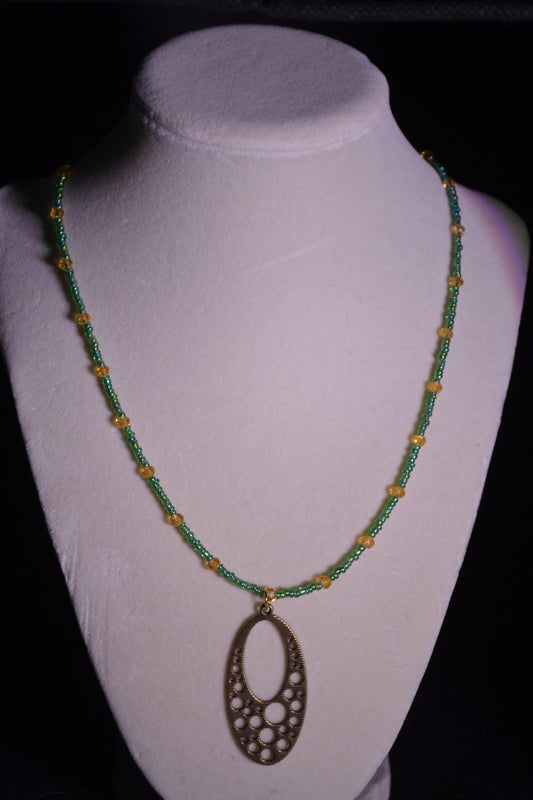 Brass bubble pendant beaded necklace