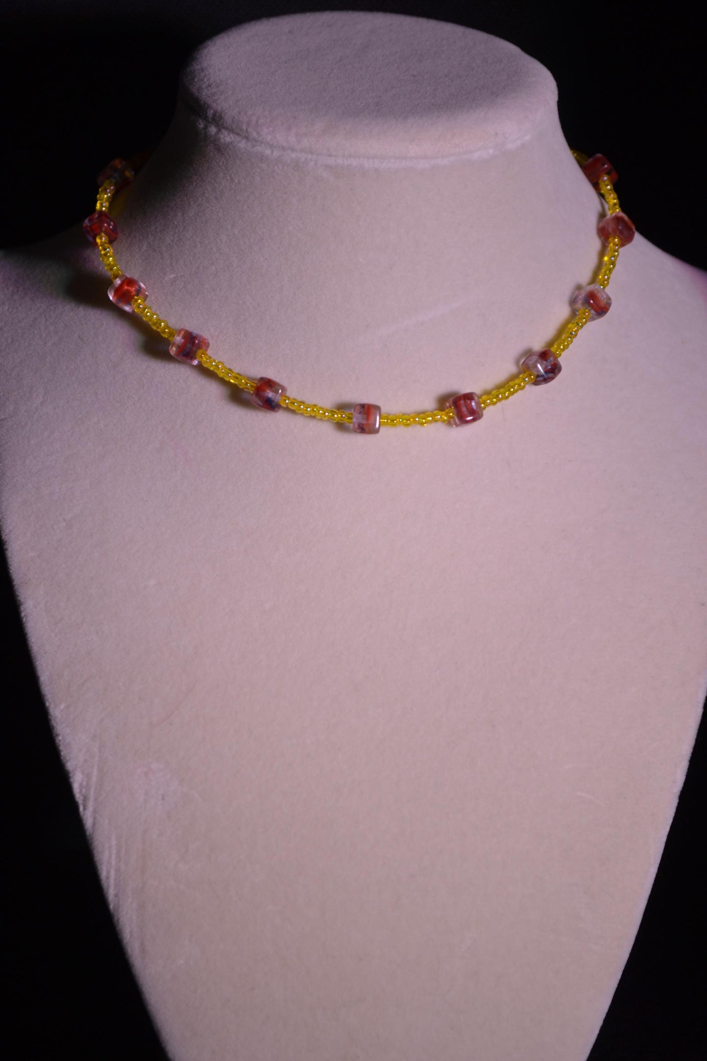 Multicolor glass bead anklet. Yellow and red