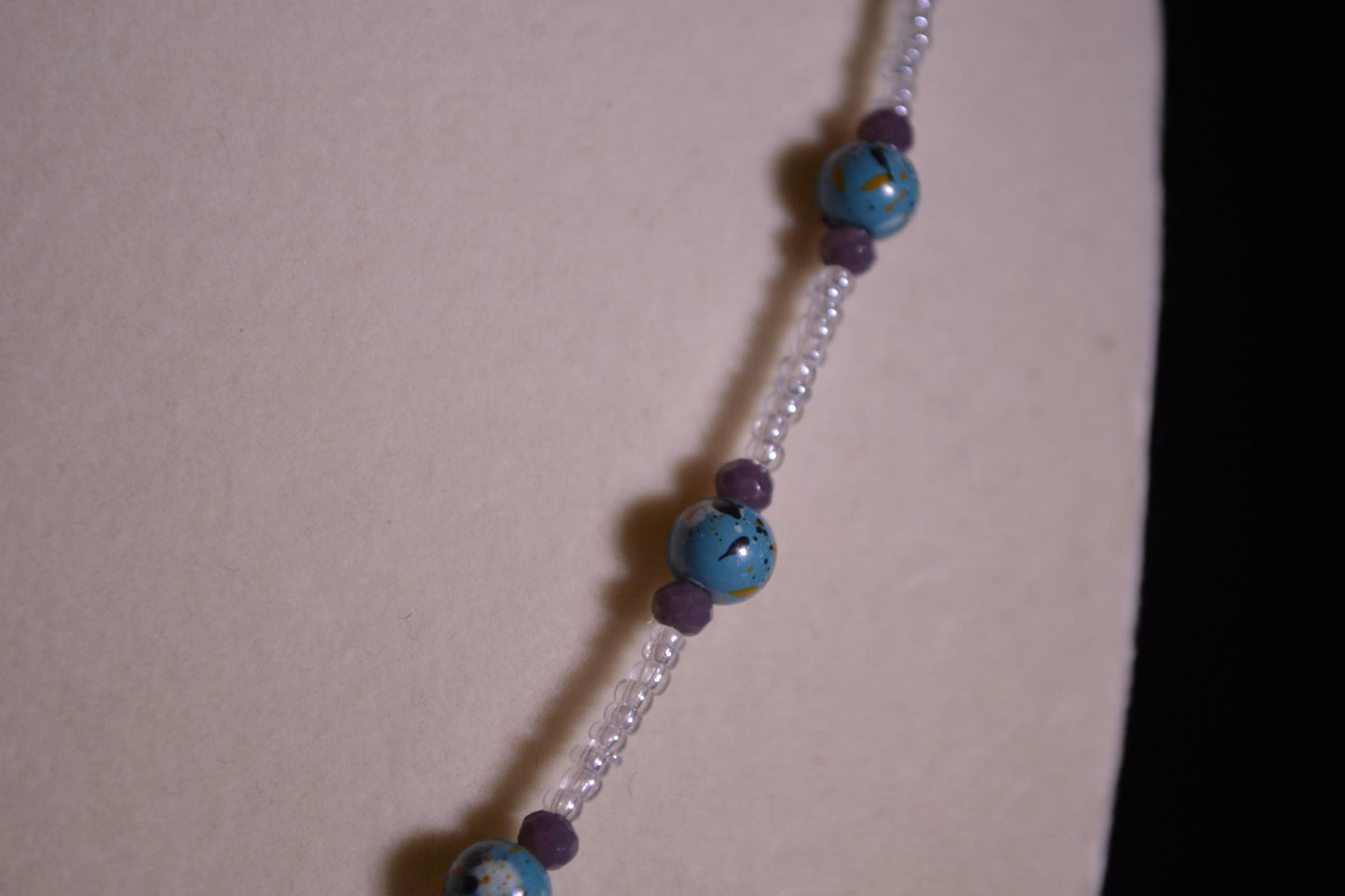 Multicolor glass bead necklace. Turquoise and gray