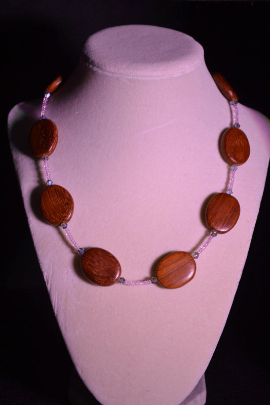 Multicolor glass bead and wooden necklace