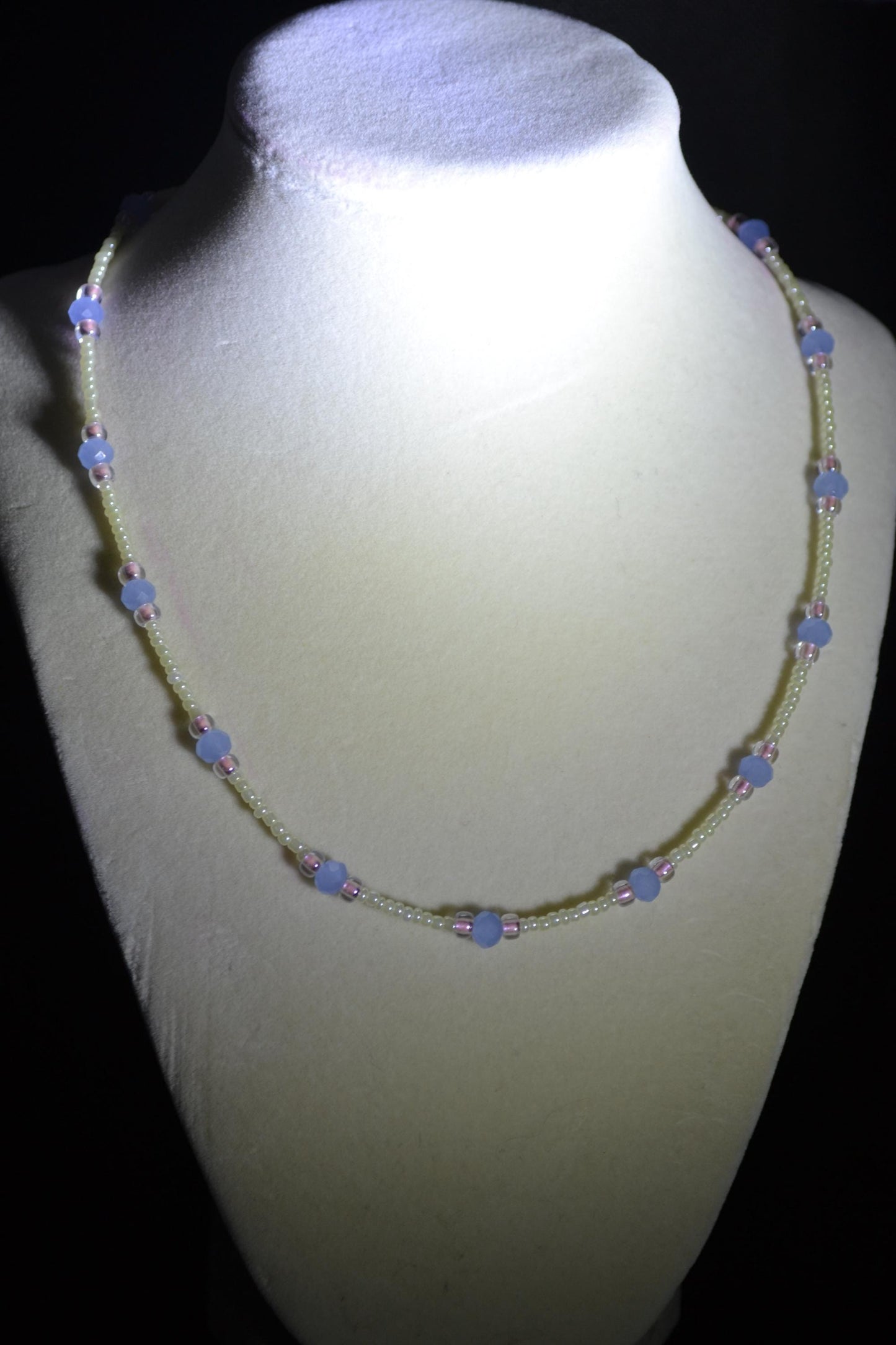 Multicolor glass bead necklace. Pink, yellow, and blue