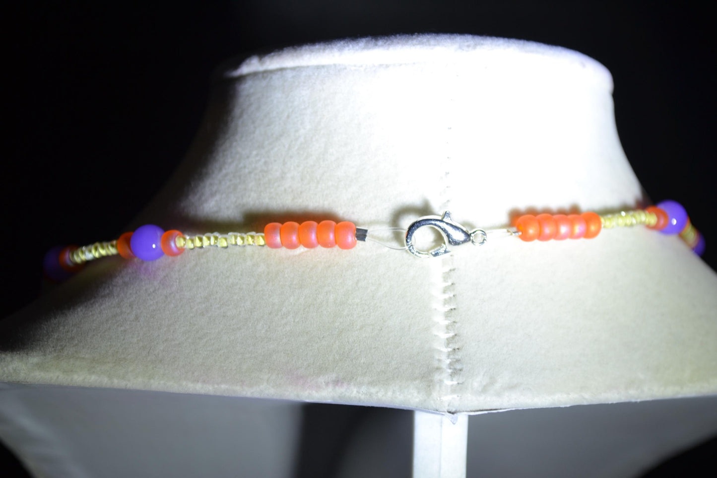 Multicolor glass bead necklace. Purple, yellow, and orange